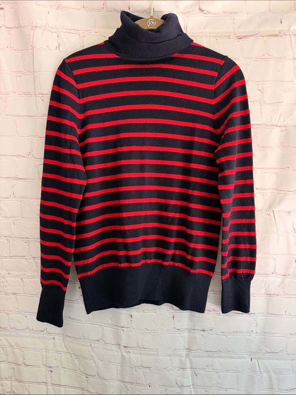 J. Crew Navy and Red Striped Turtleneck Sweater Woman’s Size M